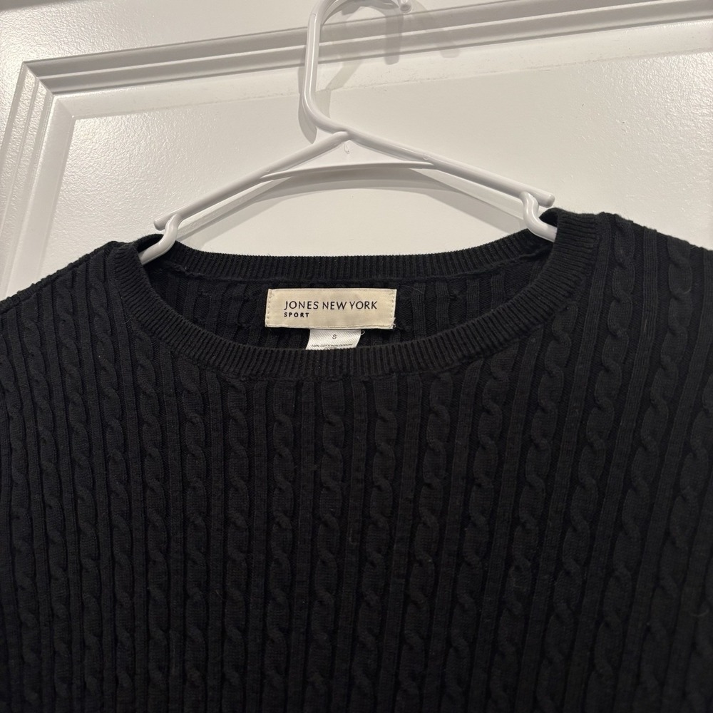 Jones New York Sport Black Cable‎ Knit Long Sleeve Sweater Top Womens S - Picture 3 of 5